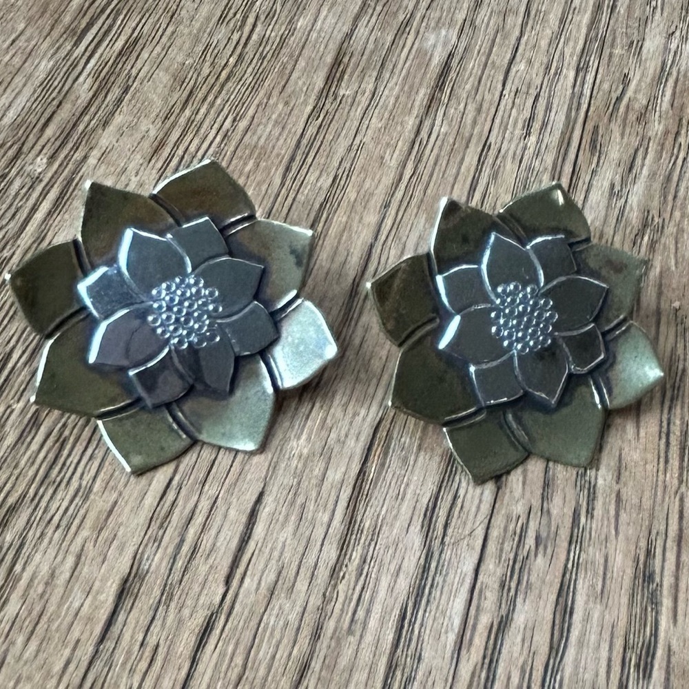 ~Super Rare~ James Avery Flower Brass and Sterling Oversized Studs